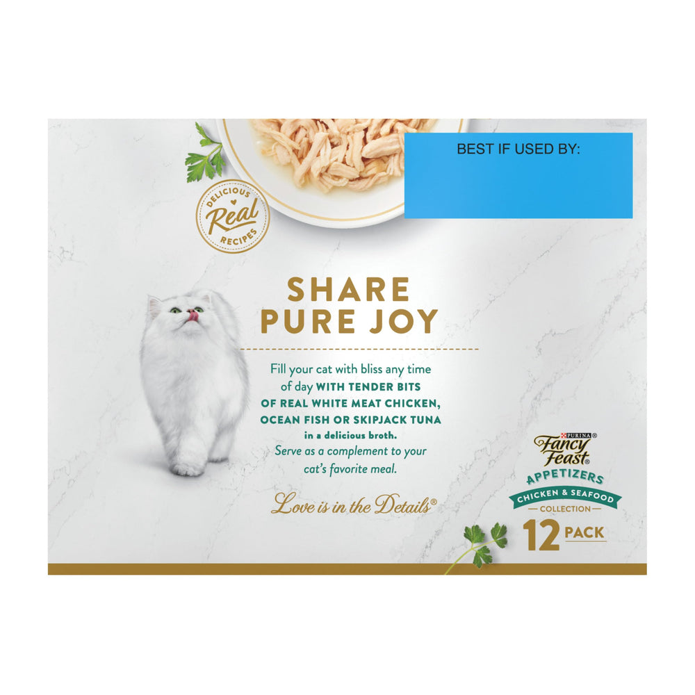 Fancy Feast aperitivos sin granos para comida húmeda o seca.