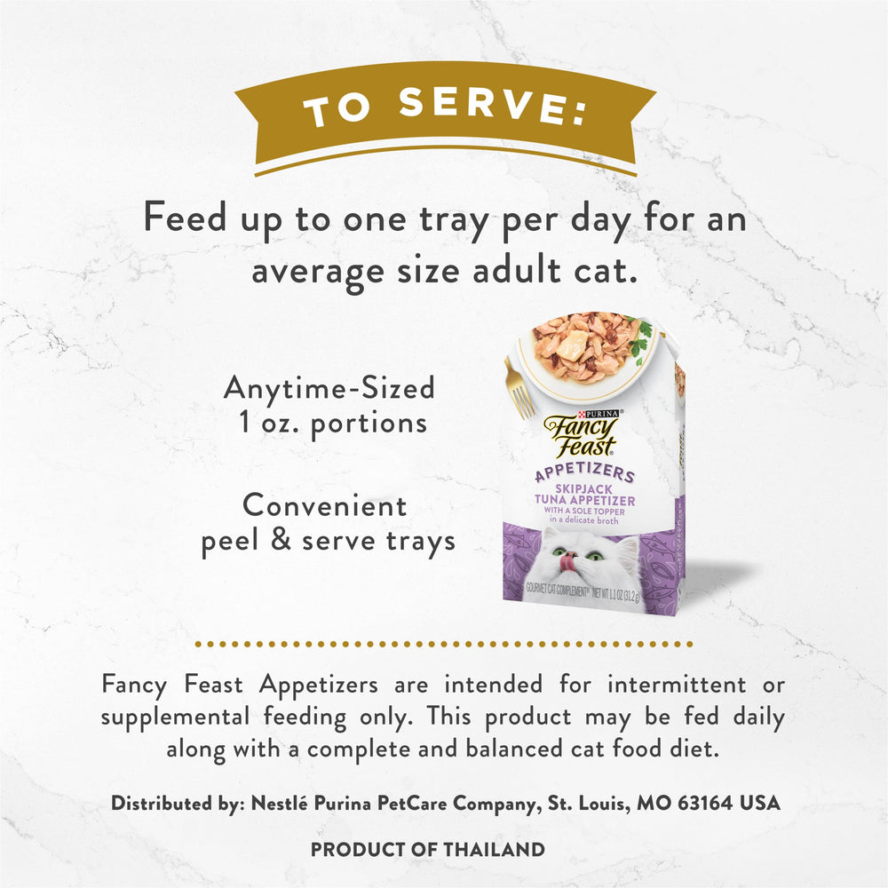Fancy Feast aperitivos sin granos con trozos reales de pollo o pescado.