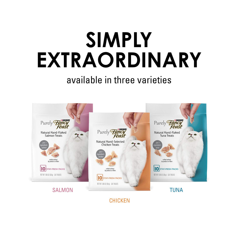 Fancy Feast bolsas selladas, porciones individuales para mantener la frescura.