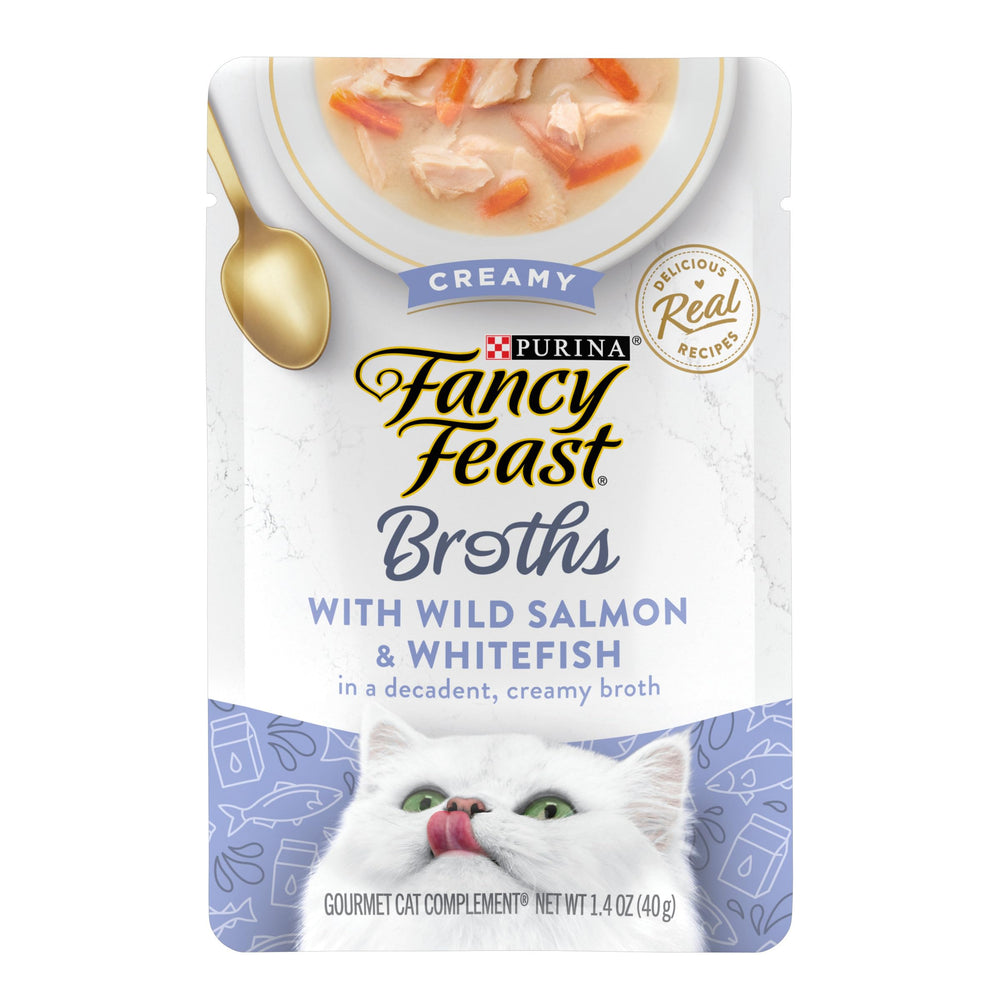 Fancy Feast Caldo cremoso salmón, perfecto para realzar la comida húmeda.