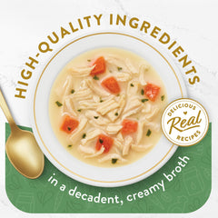 Fancy Feast Broths pollo blanco y verduras, textura suave para gatos mayores