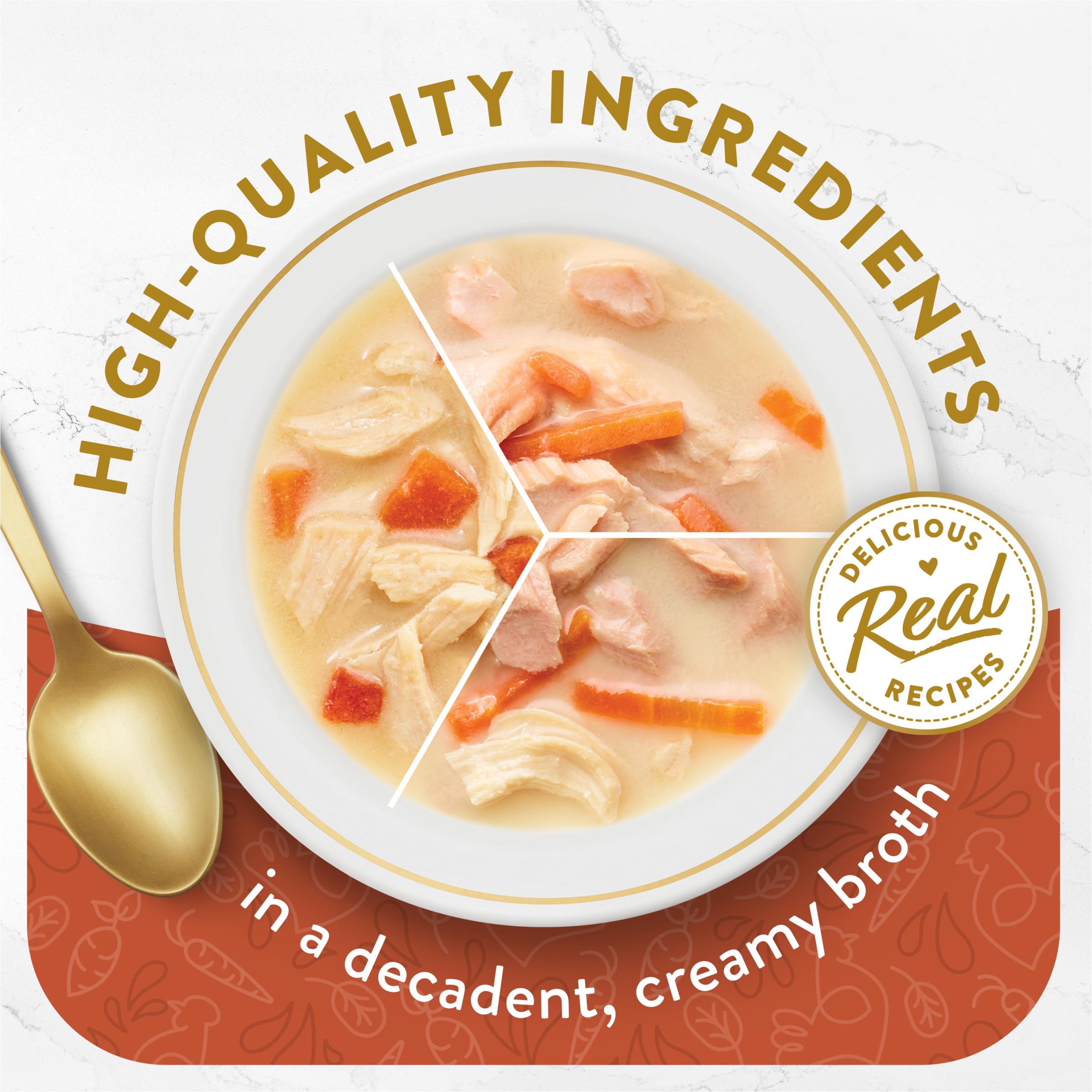 Fancy Feast Broths salmon and whitefish pouch; rich seafood flavor topper for meals.