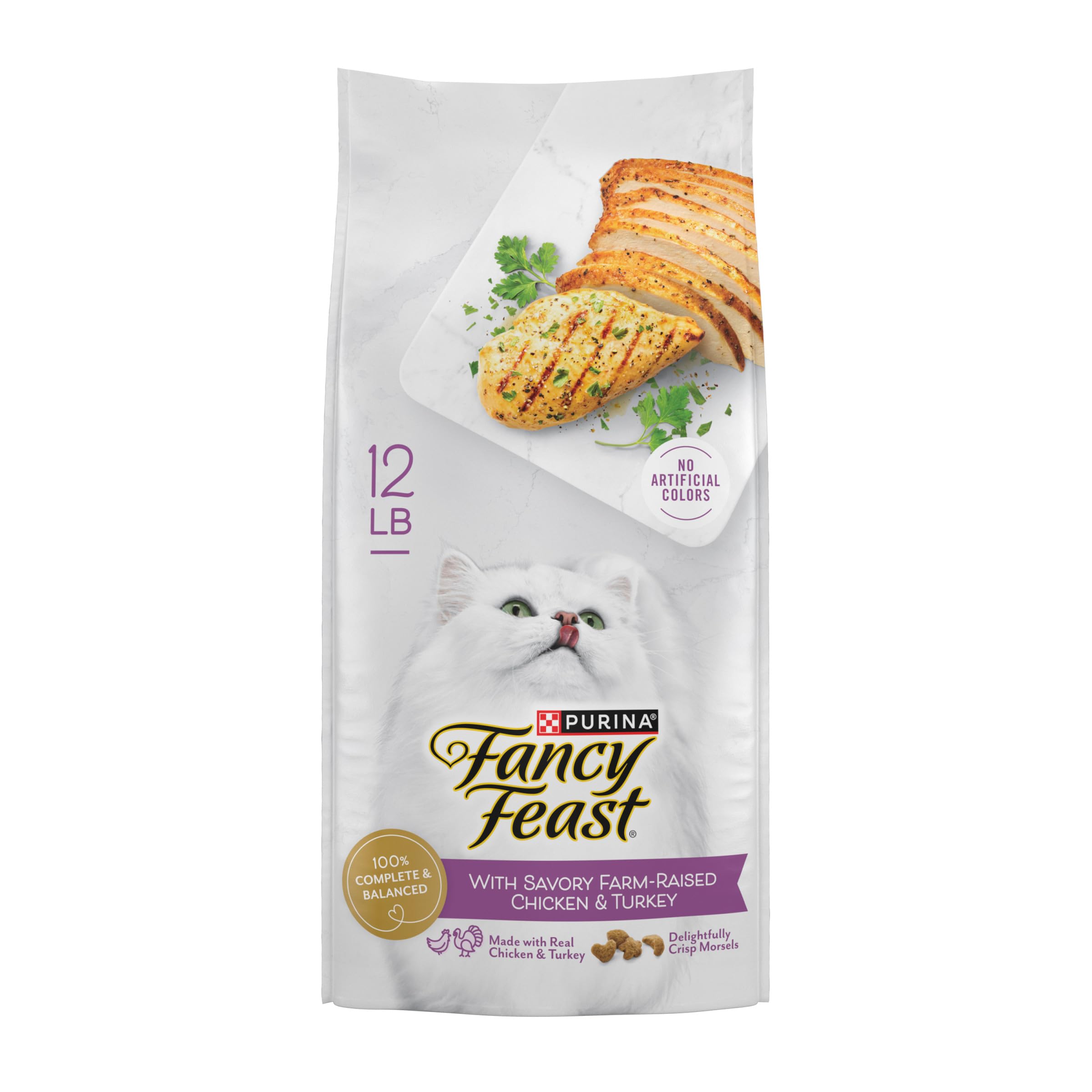Fancy Feast comida seca para gatos con pollo y pavo crujiente, sabor gourmet diario