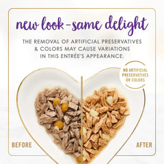 Fancy Feast Delights: vista de lata abierta para servir fácilmente.