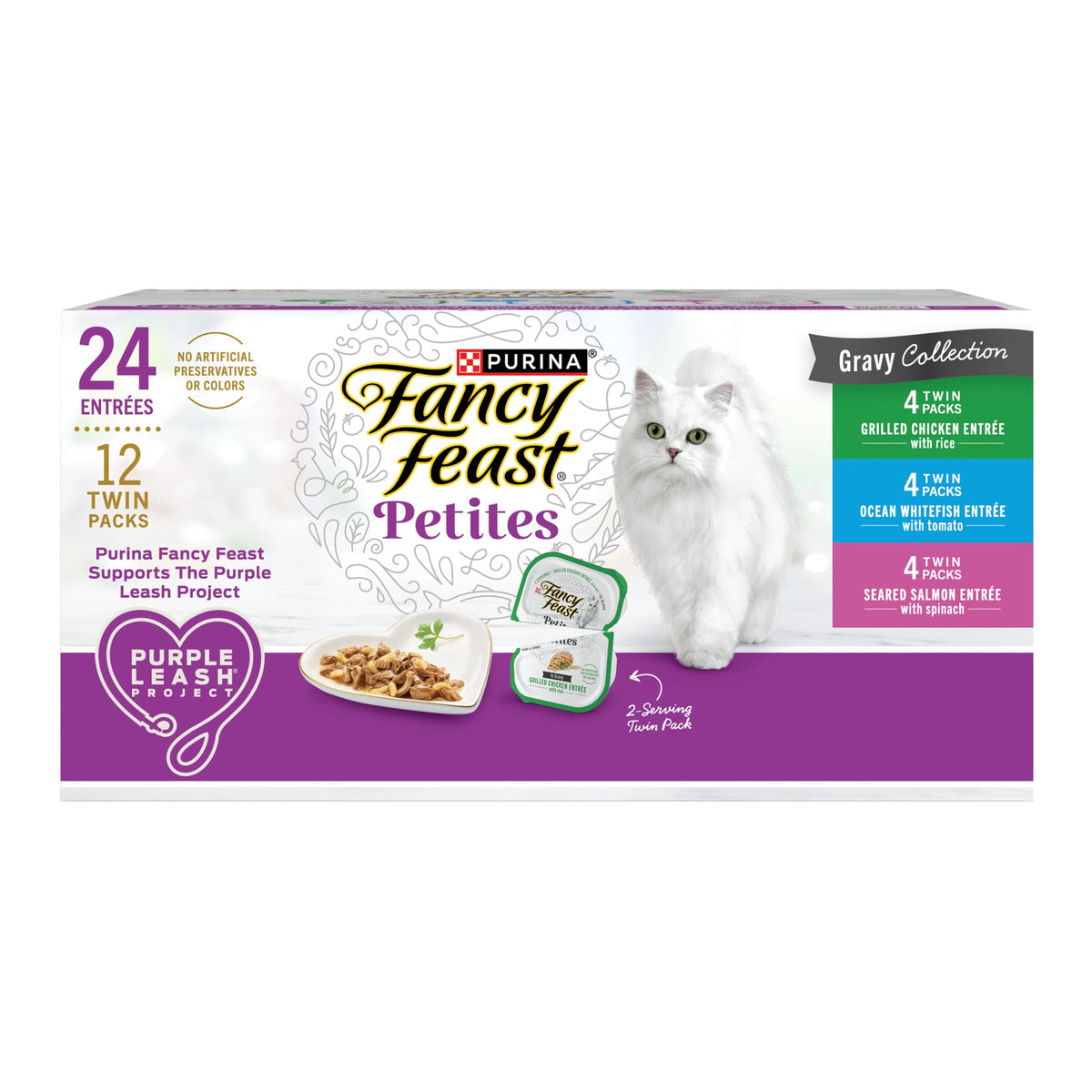 Emballage Fancy Feast Petites Pâté montrant assortiment gourmand pour chats