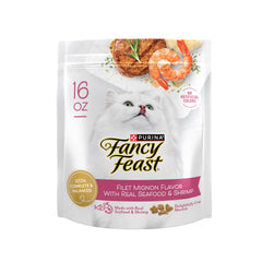 Fancy Feast Filet Mignon con mariscos en bolsa de 16 onzas para gato.