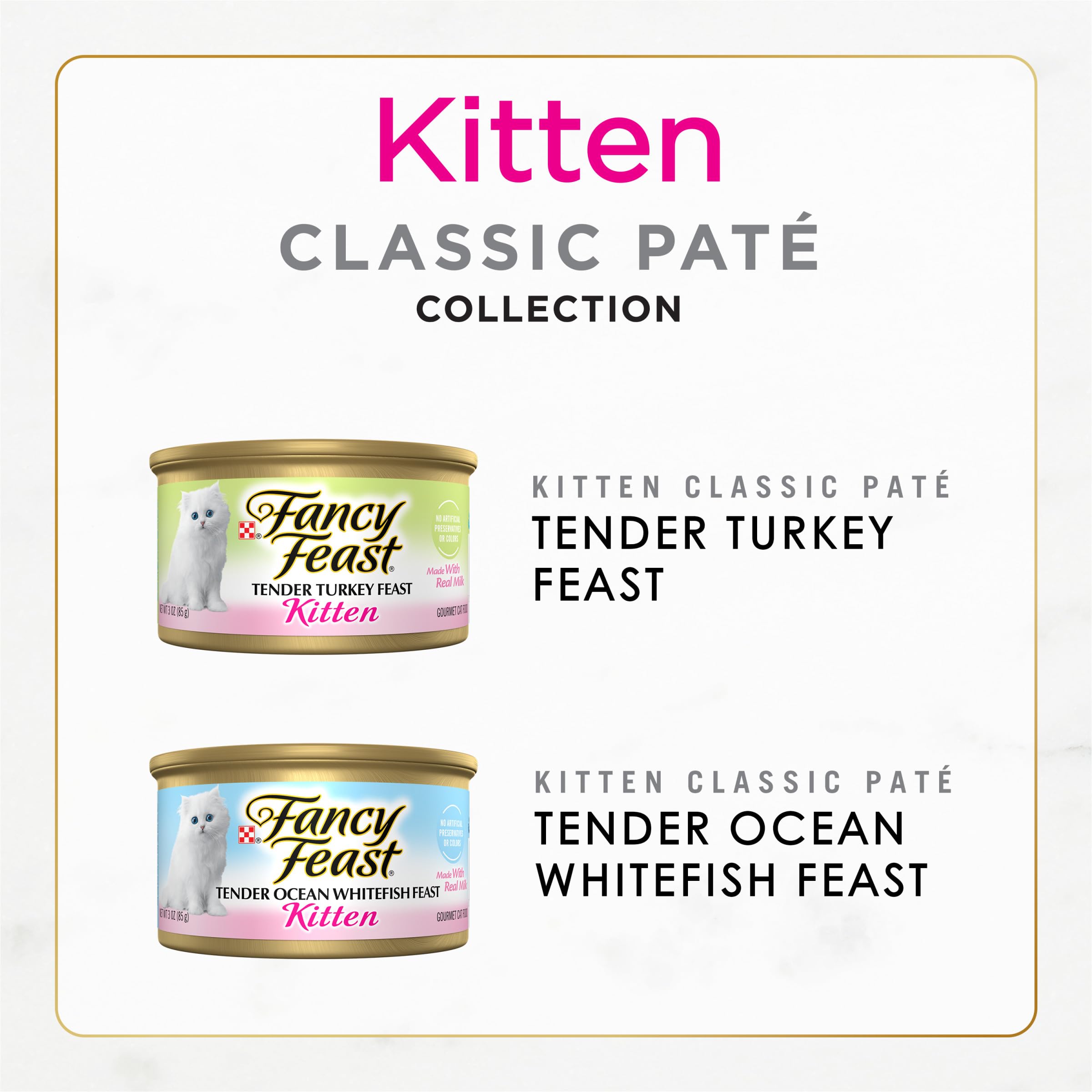Fancy Feast gatitos lata merluza oceano, 3oz, opción completa para variedad diaria.