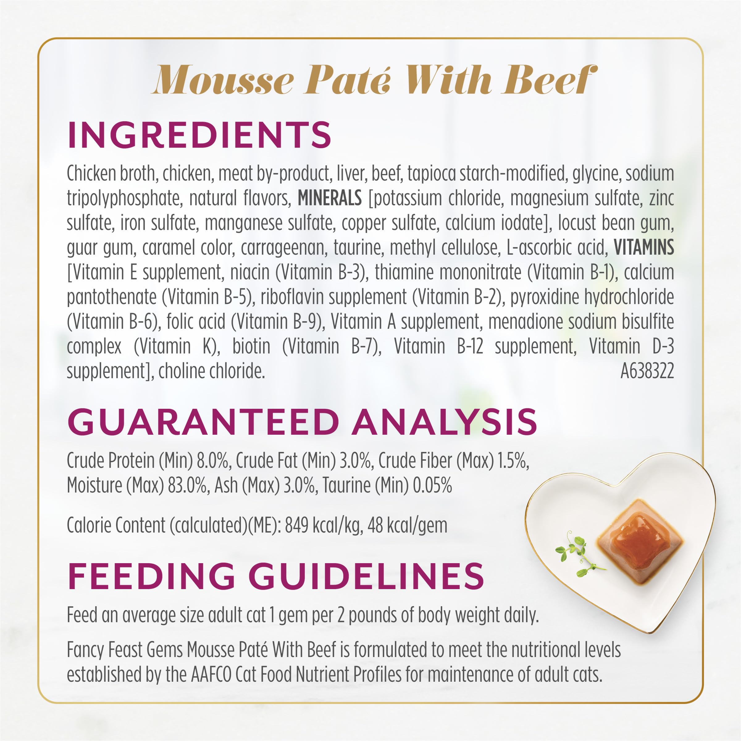 Fancy Feast Gems Pate ingredientes-calidad, pollo o res real para una experiencia gourmet