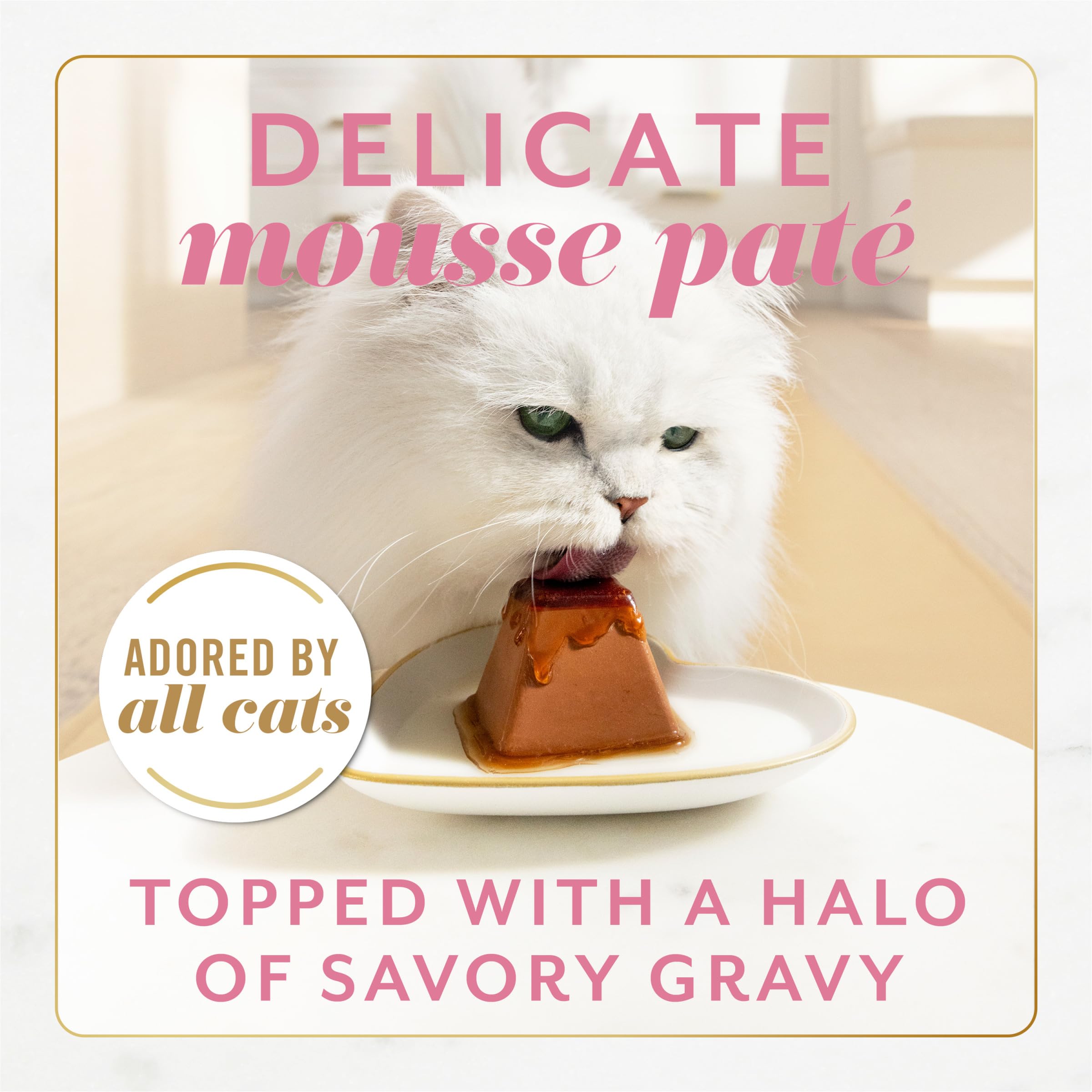 Gems Mousse de salmón en forma piramidal, textura suave para gatos exigentes.