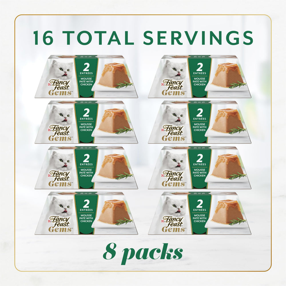 Piramide de paté Fancy Feast Gems de pollo, textura atractiva para gatos exigentes.