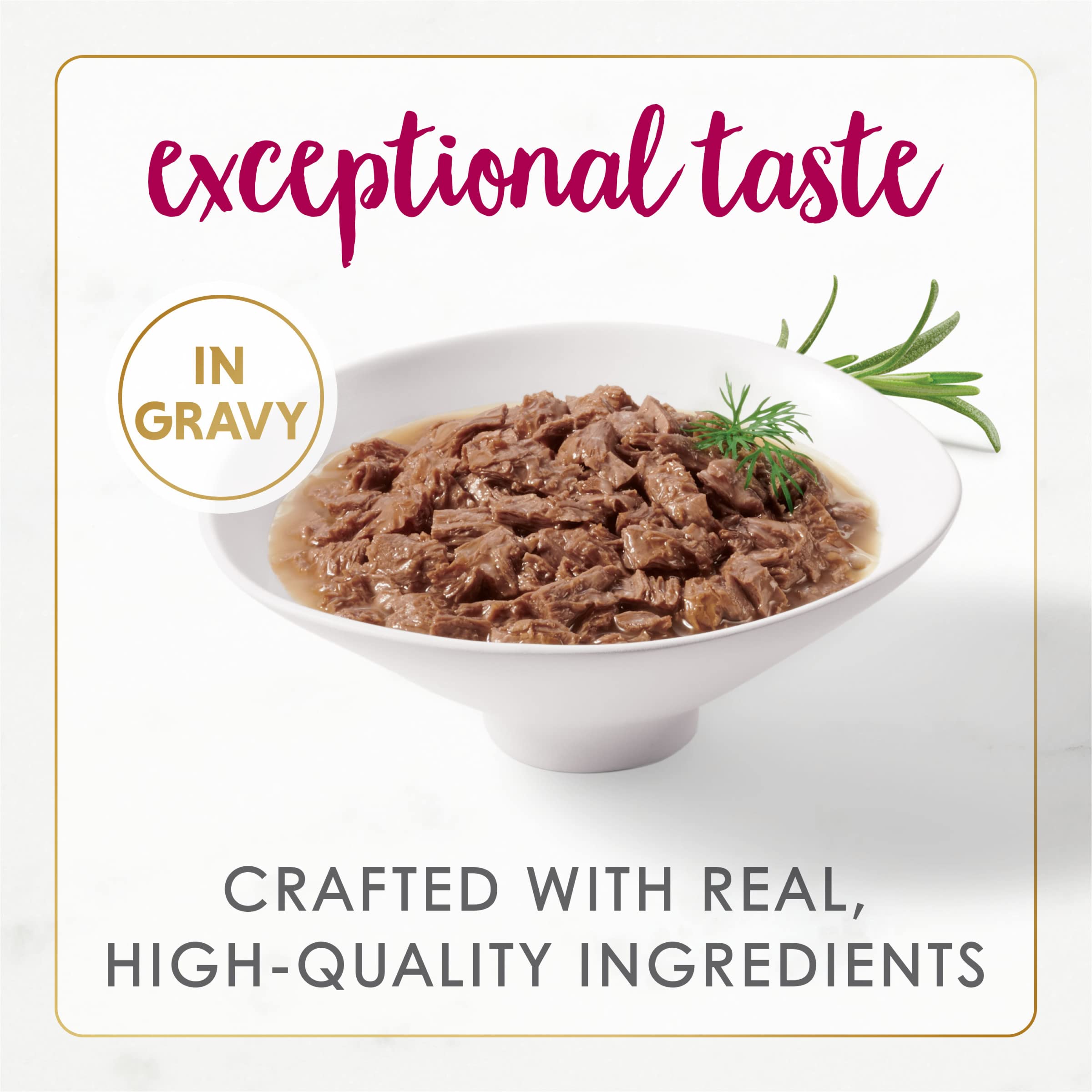 Fancy Feast Gourmet Naturals can closeup showing tender meat chunks in savory gravy