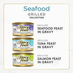 Fancy Feast Grilled Seafood, lata de 3 onzas, textura tierna en cada porción.