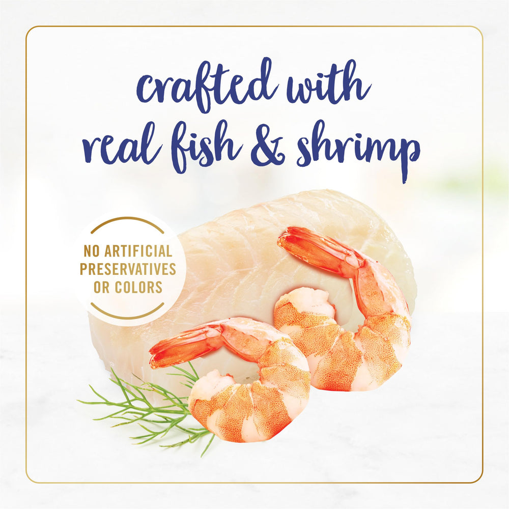 Fancy Feast ingredientes reales pescado y camarones: sabor auténtico en cada porción.