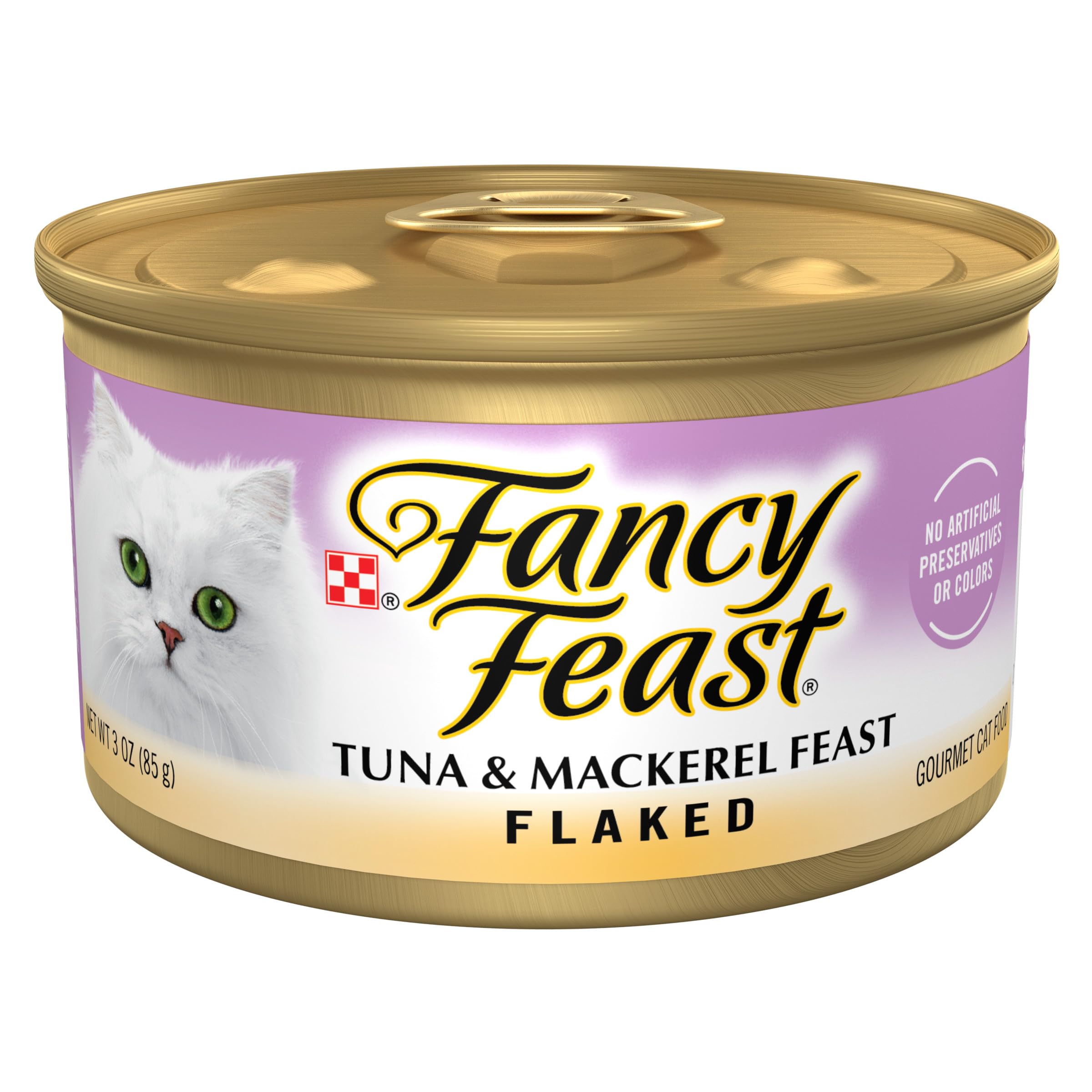 Fancy Feast lata de atún y caballa para la hora de comida con sabor marino.
