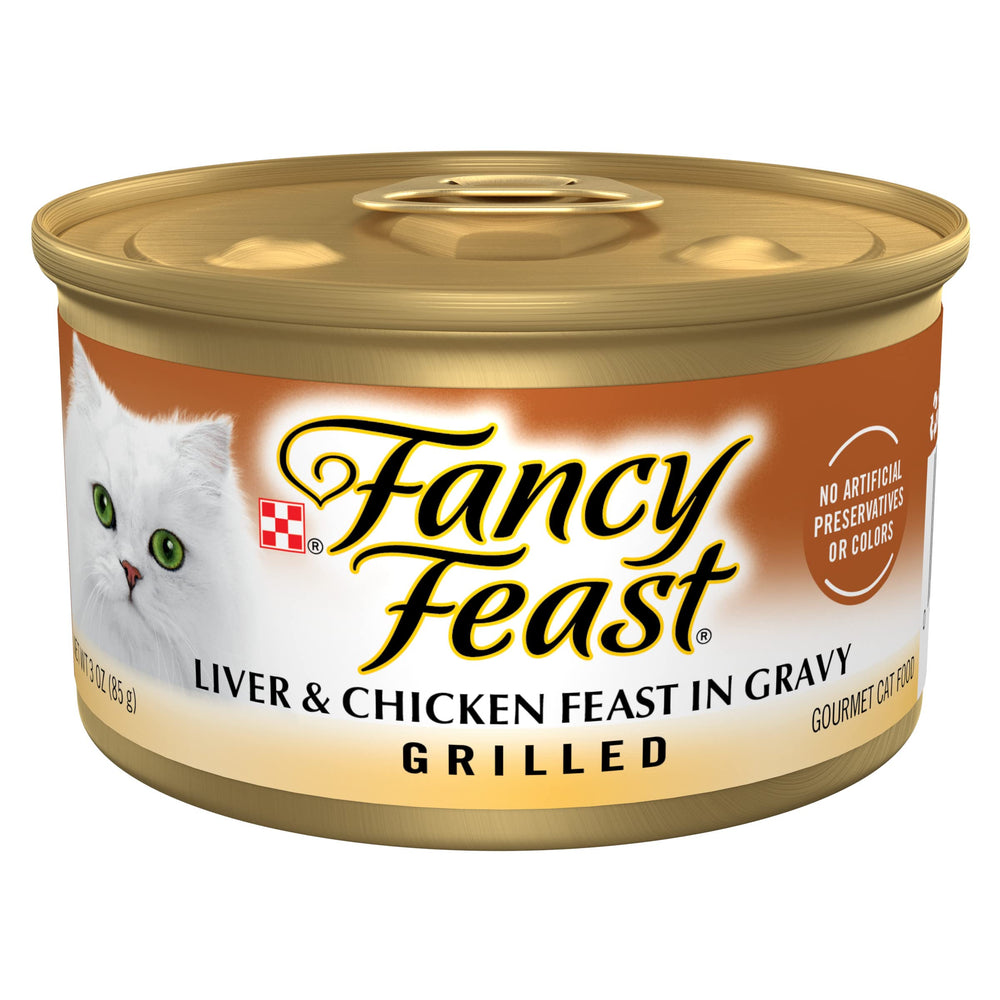 Fancy Feast lata Higado-pollo en salsa: sabor gourmet para la comida diaria del gato.