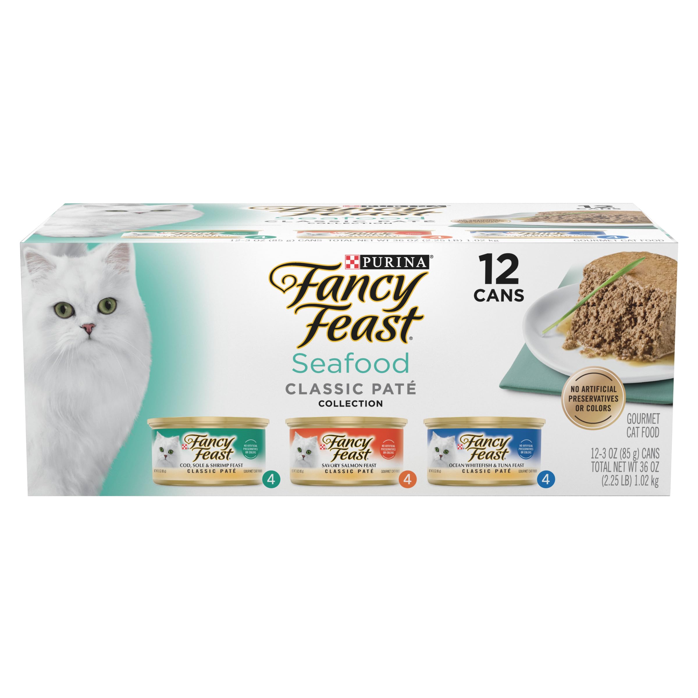 Fancy Feast, lata de paté bacalao, aroma tentador para la comida diaria