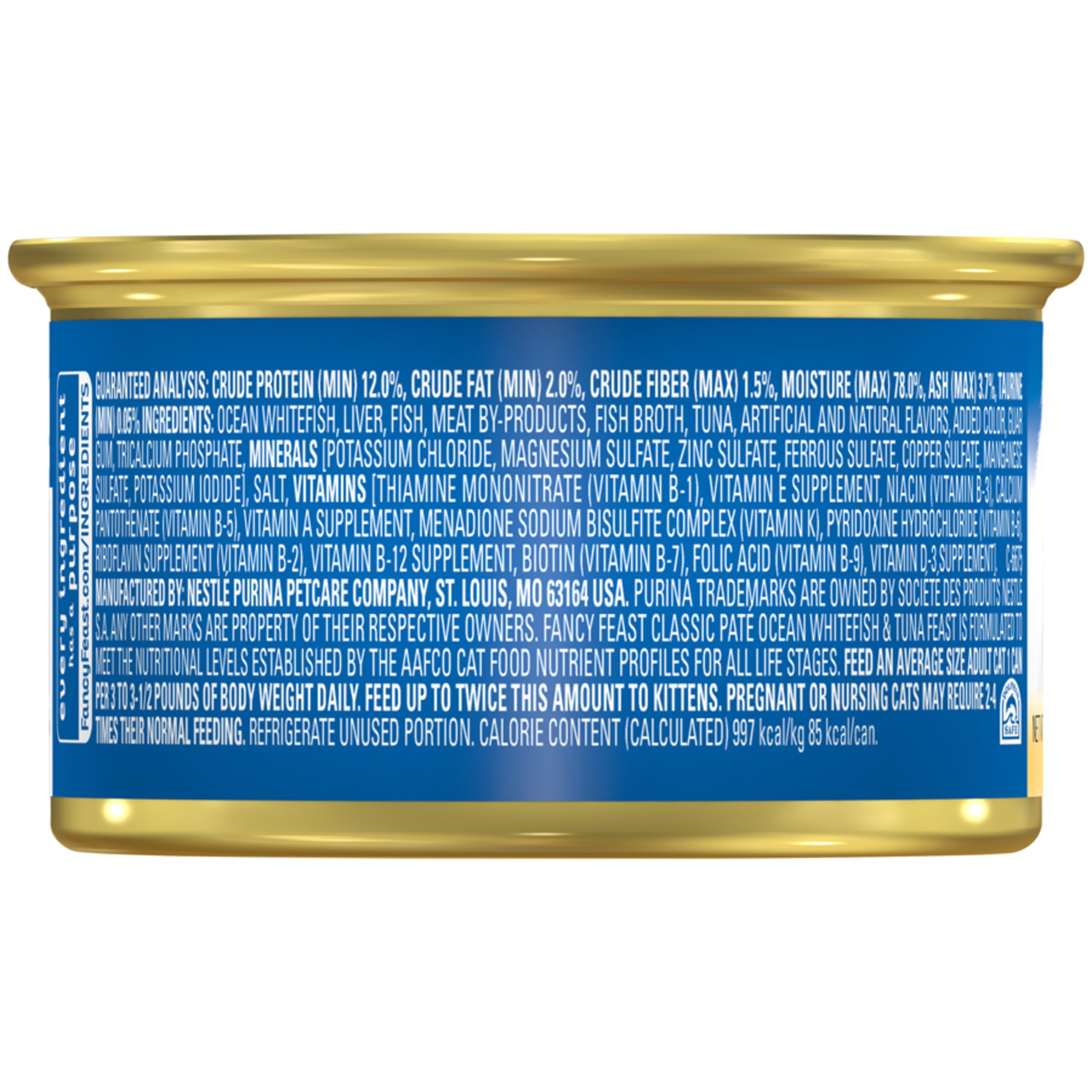 Latas de 85 g de Fancy Feast, pack 24 para múltiples comidas diarias.