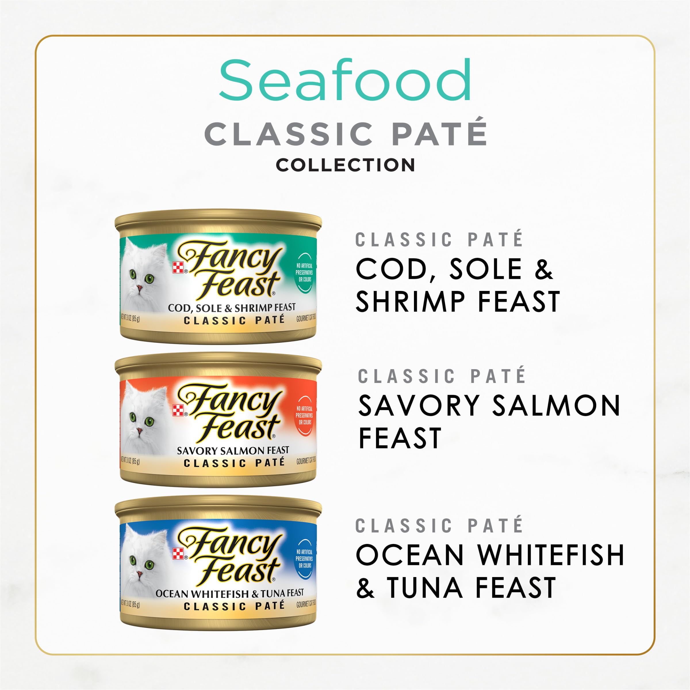 Fancy Feast Paté de mariscos, variedad de sabores para cada comida
