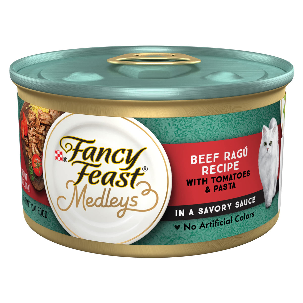 Fancy Feast Medleys carne desmenuzada-salsa tomates-pasta, textura atractiva para tu gato
