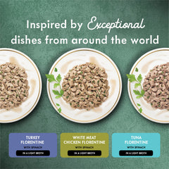 Fancy Feast Medleys Florentine Atún Verduras: combinación de atún y vegetales para estimulación sensorial