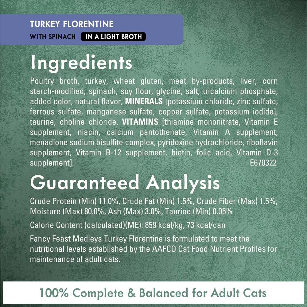 Fancy Feast Medleys Florentine Servicio Diario: porciones equilibradas para alimentación habitual