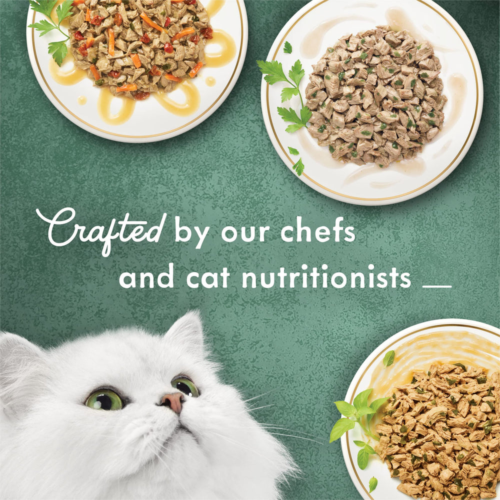 Fancy Feast Medleys, nutrición completa para gatos adultos con vitaminas y minerales.