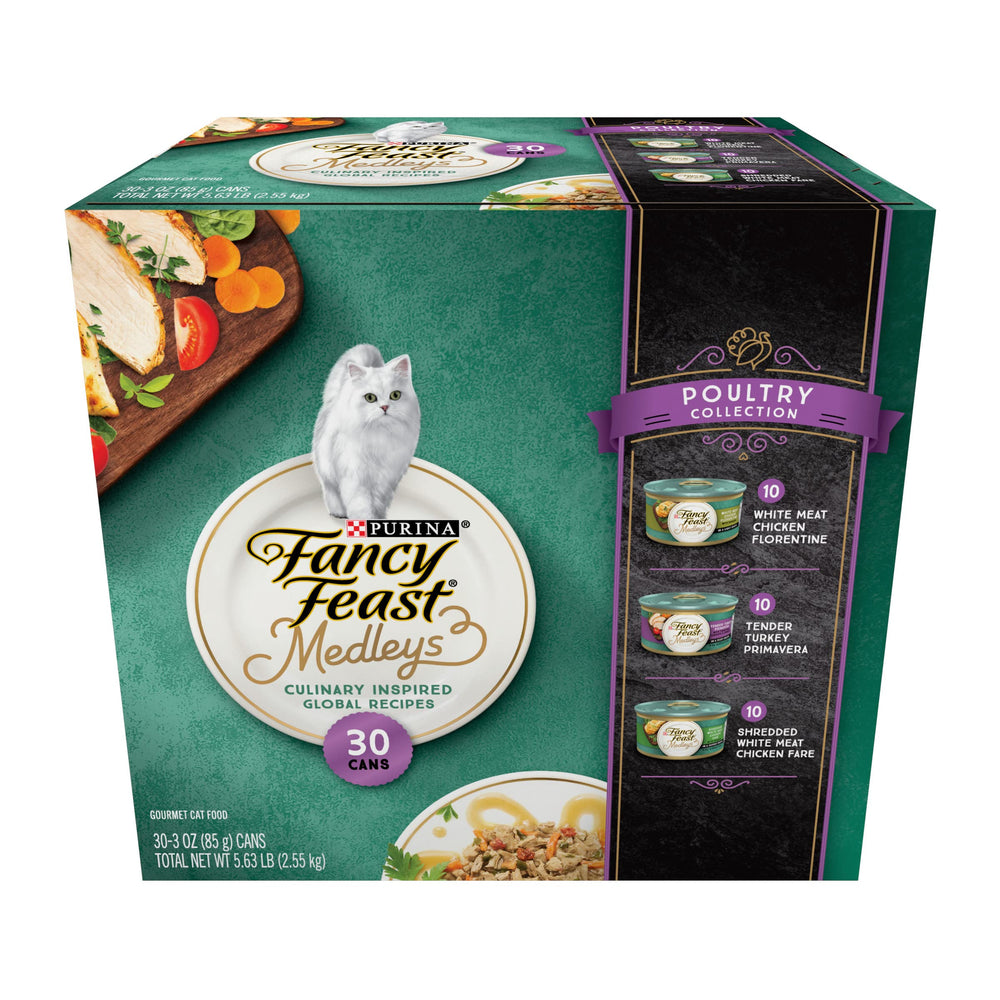 Fancy Feast Medleys, salsa cremosa en lata de 3 onzas, ideal para una comida sabrosa.