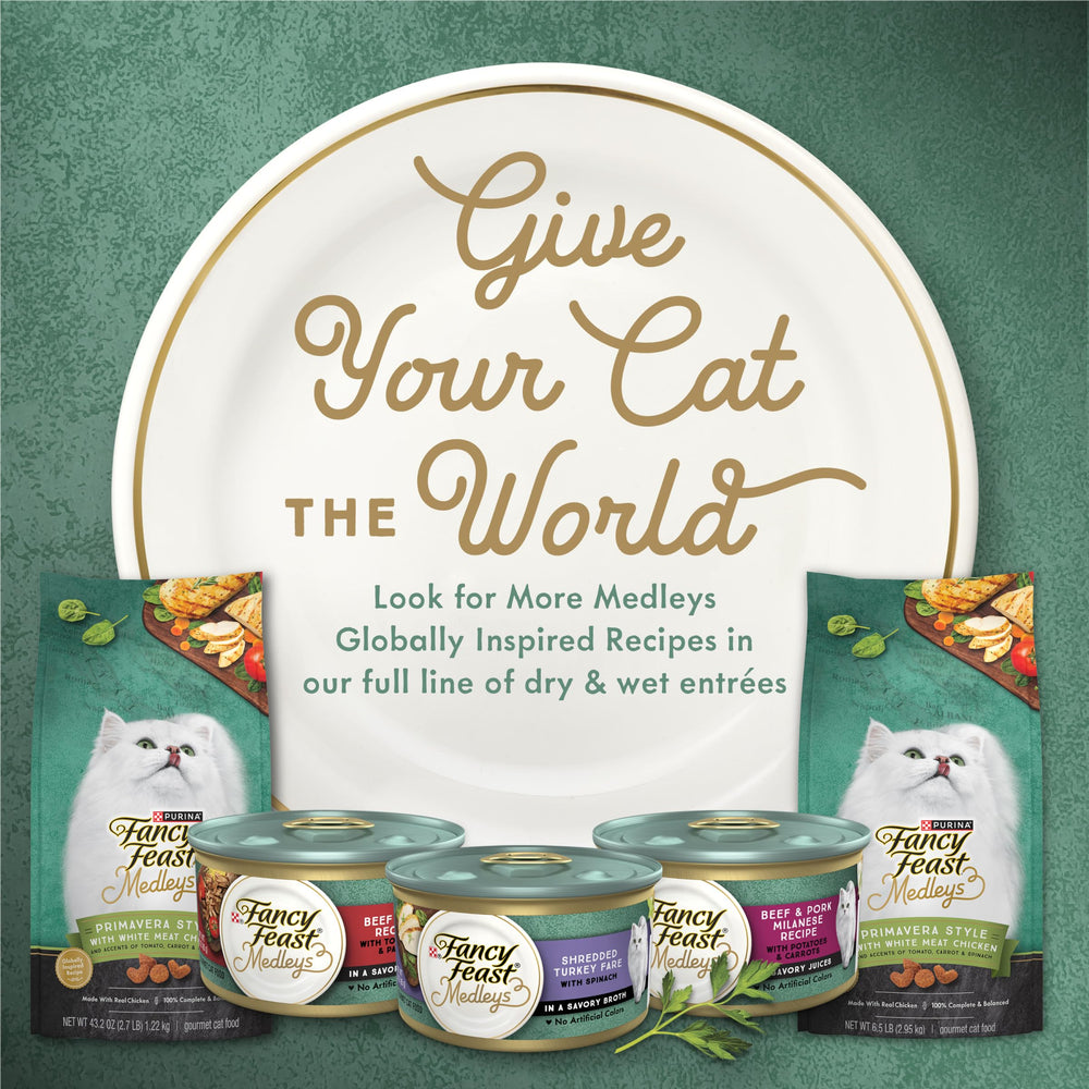 Fancy Feast Medleys Primavera sin colores artificiales, centrado en ingredientes reales.