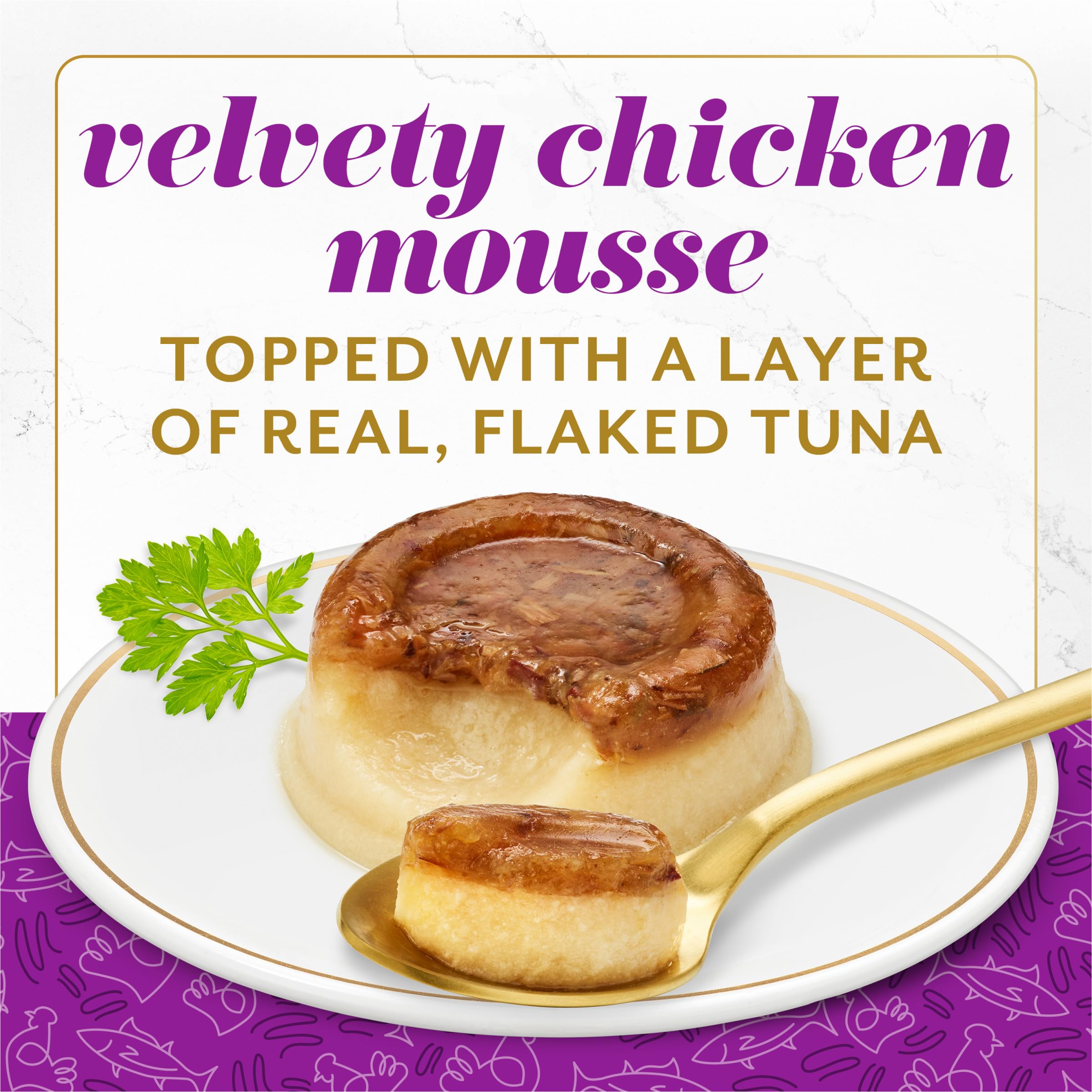 Fancy Feast mousse de pollo y atún skipjack en dos texturas para snack