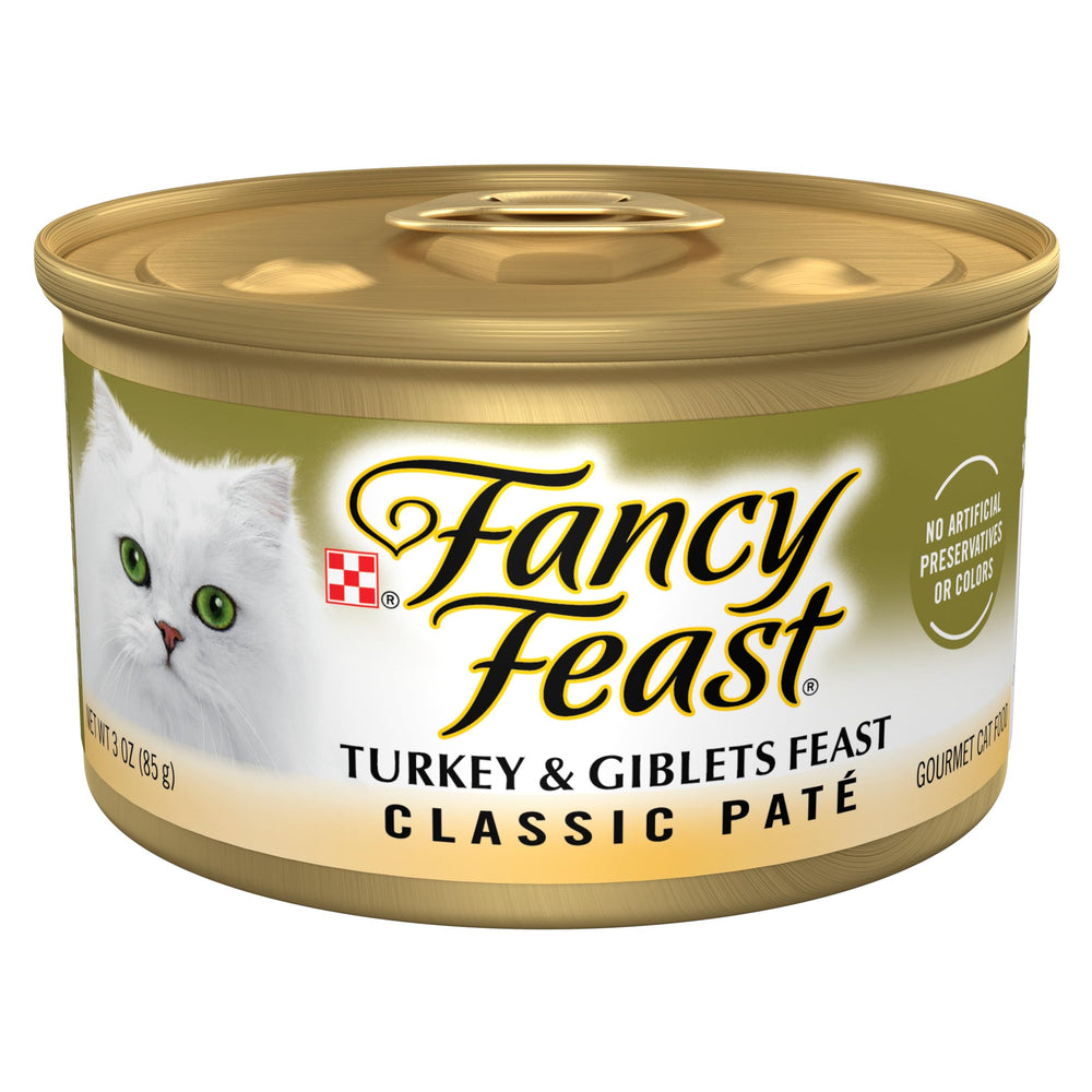 Fancy Feast pavo y menudillos paté, lata de 85 g, sabor que agrada a gatos adultos