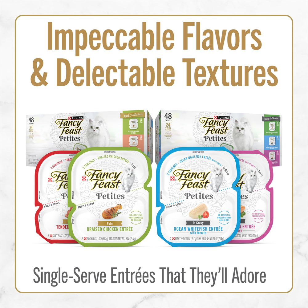 Fancy Feast Petites tomate et poisson dans une sauce savoureuse.