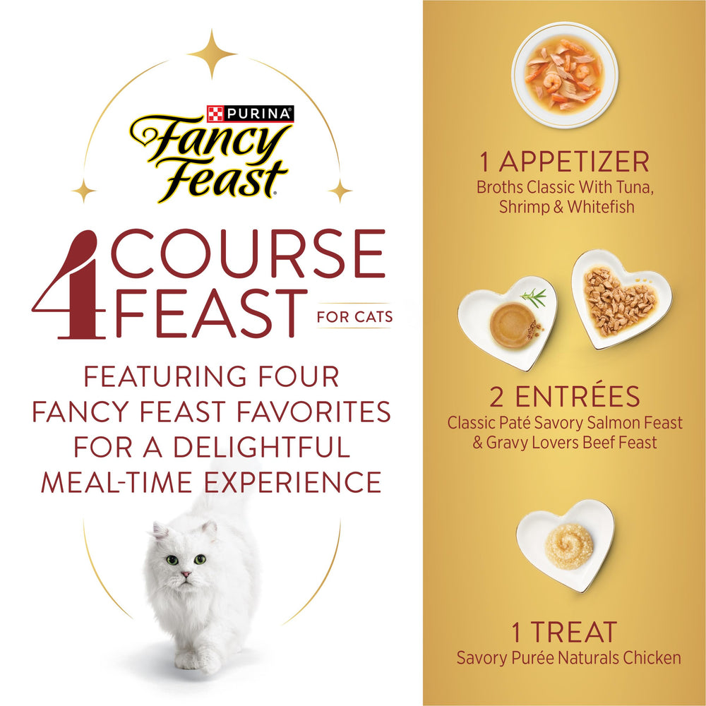 Fancy Feast primer plato salmón, sabroso y nutritivo para la comida principal.