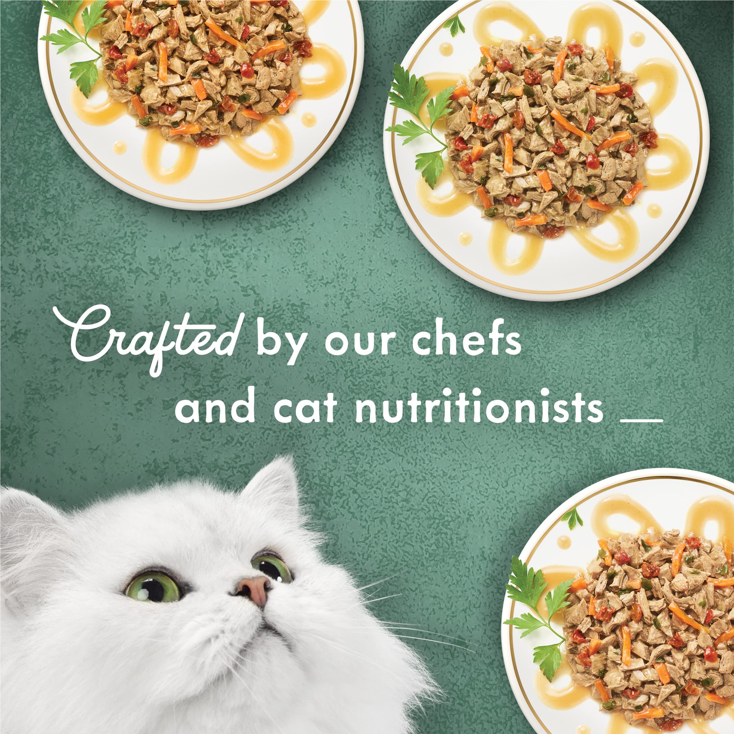 Fancy Feast Primavera lata abierta mostrando trozos jugosos.