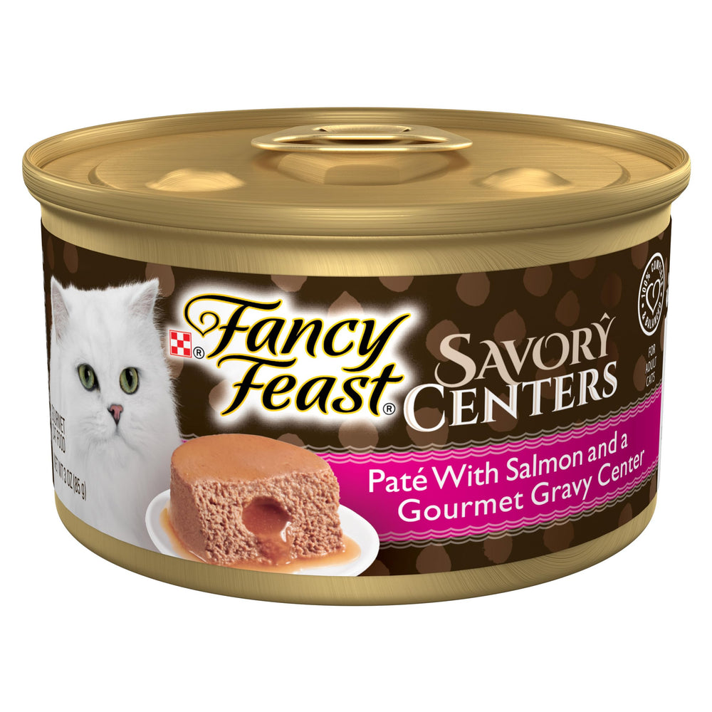 Fancy Feast Centros Sabrosos con salmón paté y centro de salsa, jugoso sabor.