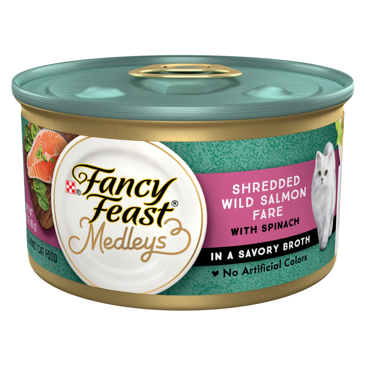 Fancy Feast salmón real con espinacas, sabor y textura atractivos para gatos