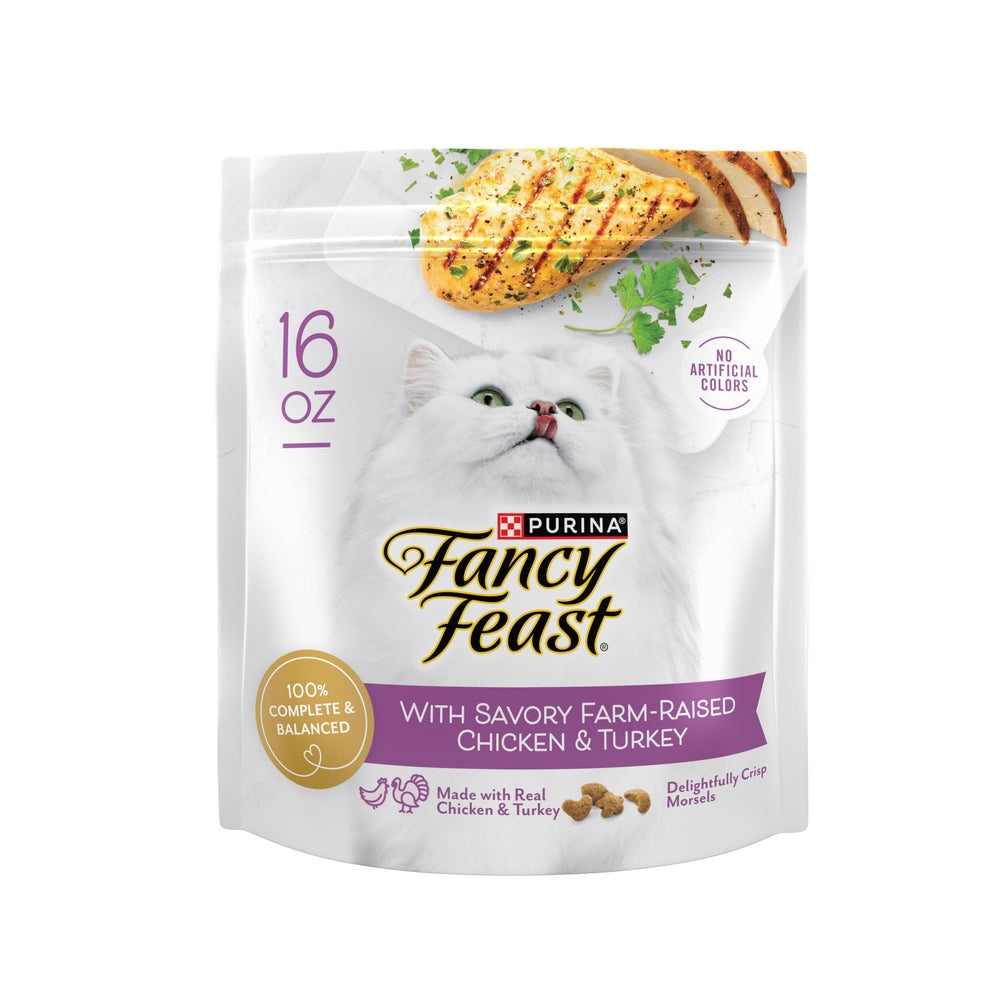 Fancy Feast: comida seca para gatos con pollo y pavo, bolsa de 16 oz, sabrosa para comida diaria