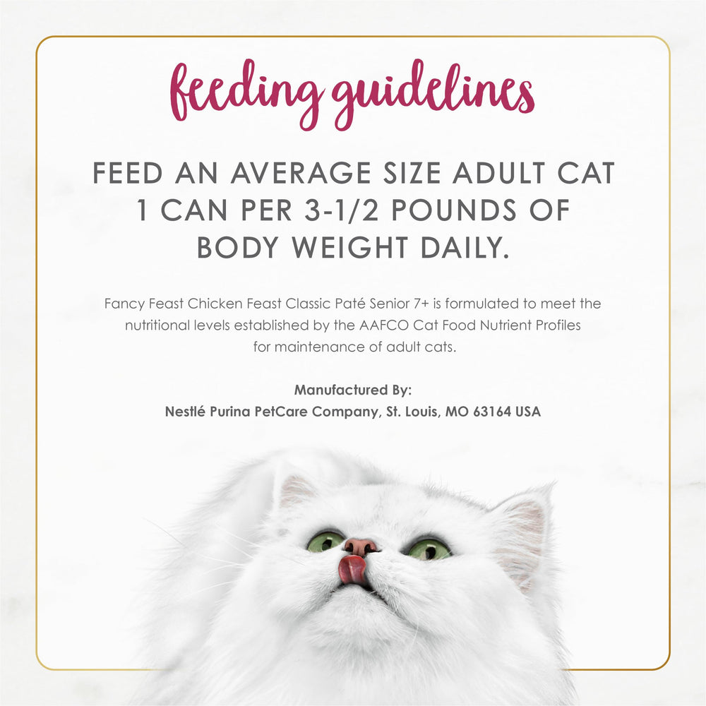 Purina Fancy Feast Pate completa para mayores, nutrición equilibrada en cada porción.