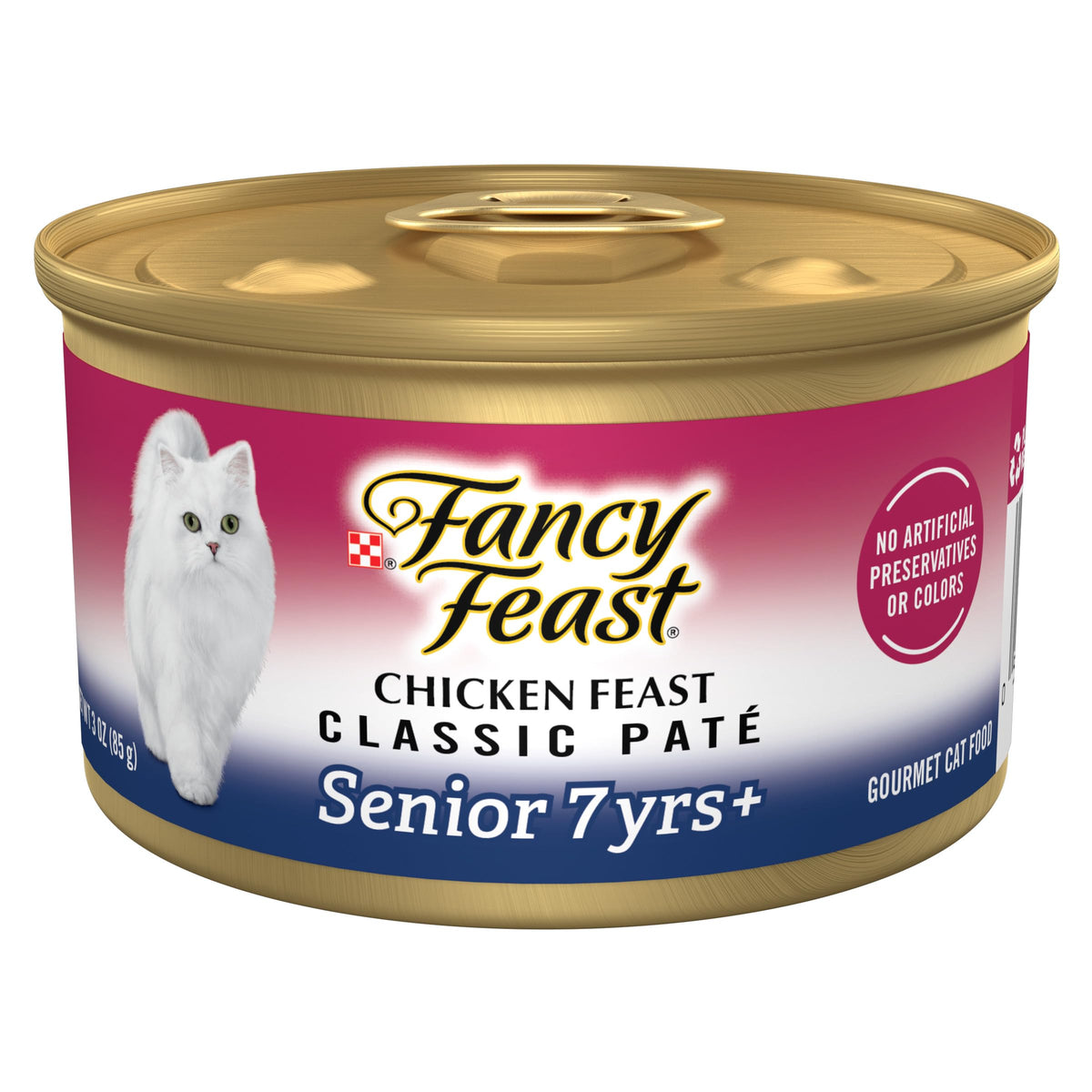 Purina Fancy Feast Senior Pate de Pollo, lata de 3 oz, fácil de servir para gatos 7+.