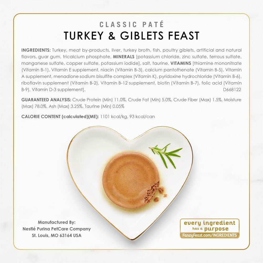Fancy Feast libre de granos para gatos con sensibilidad alimentaria.