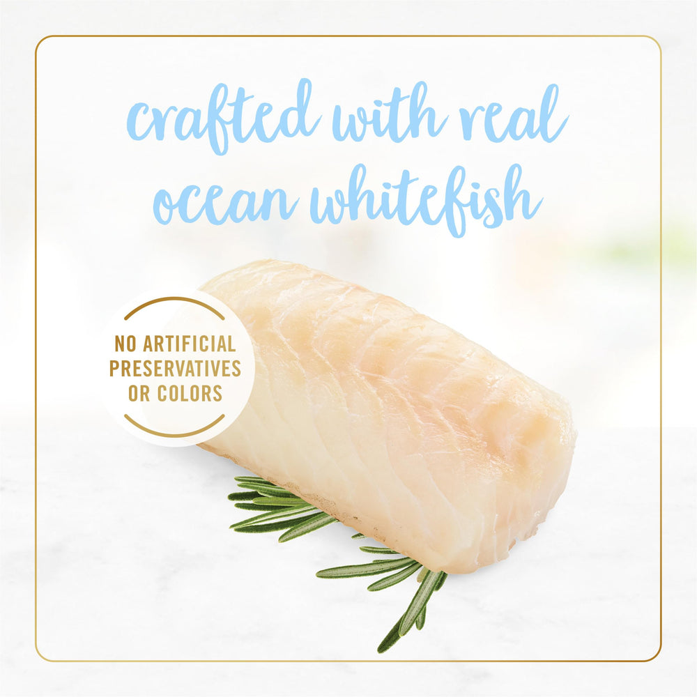 Fancy Feast Tender Ocean Whitefish elaborado en EE. UU. con controles de calidad