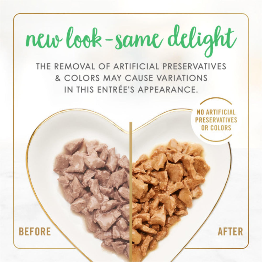 Fancy Feast trucha en trozos, porciones listas para la comida felina.