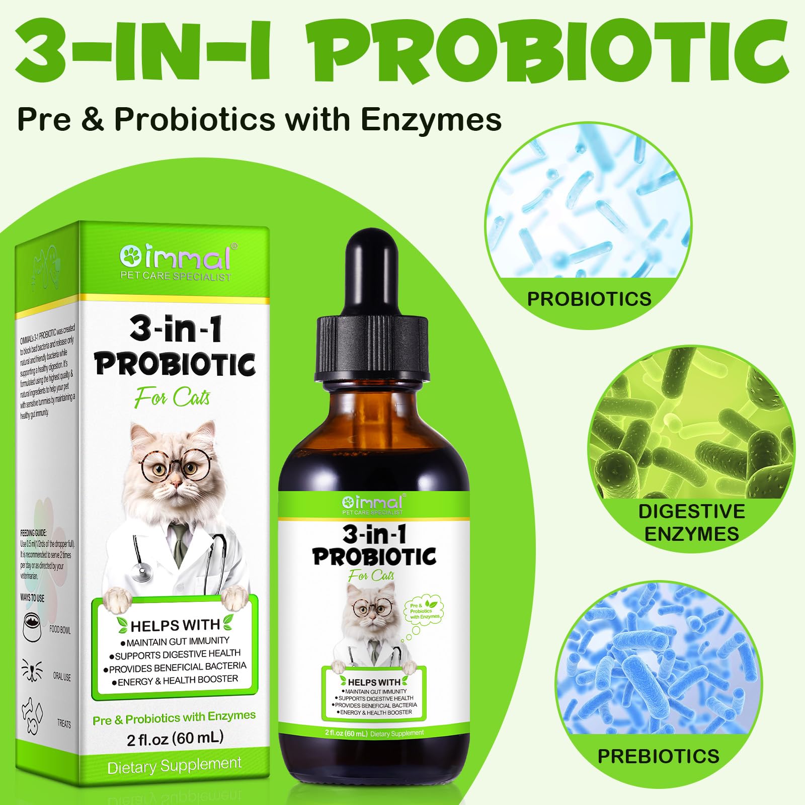 FANGCUN Probiotics para gatos: prebióticos para la salud intestinal.