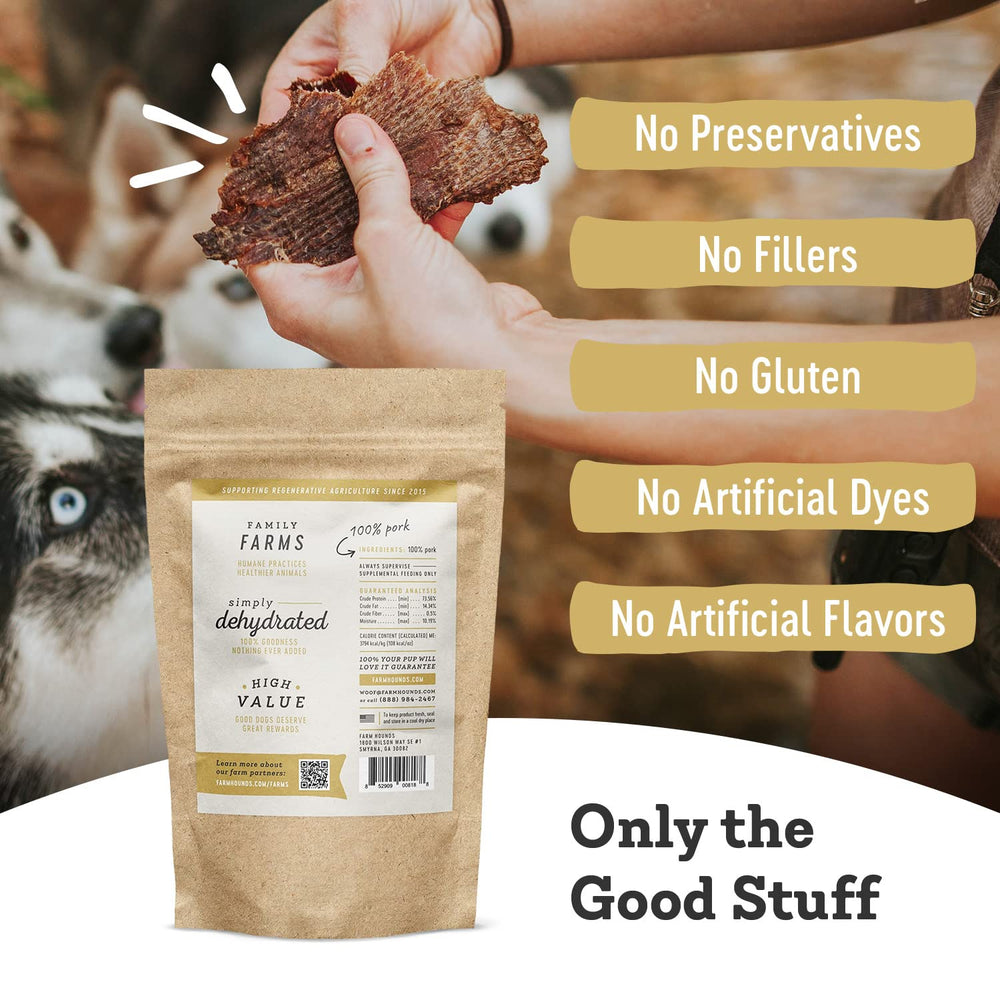 Ingredientes naturales de Farm Hounds para jerky de cerdo.