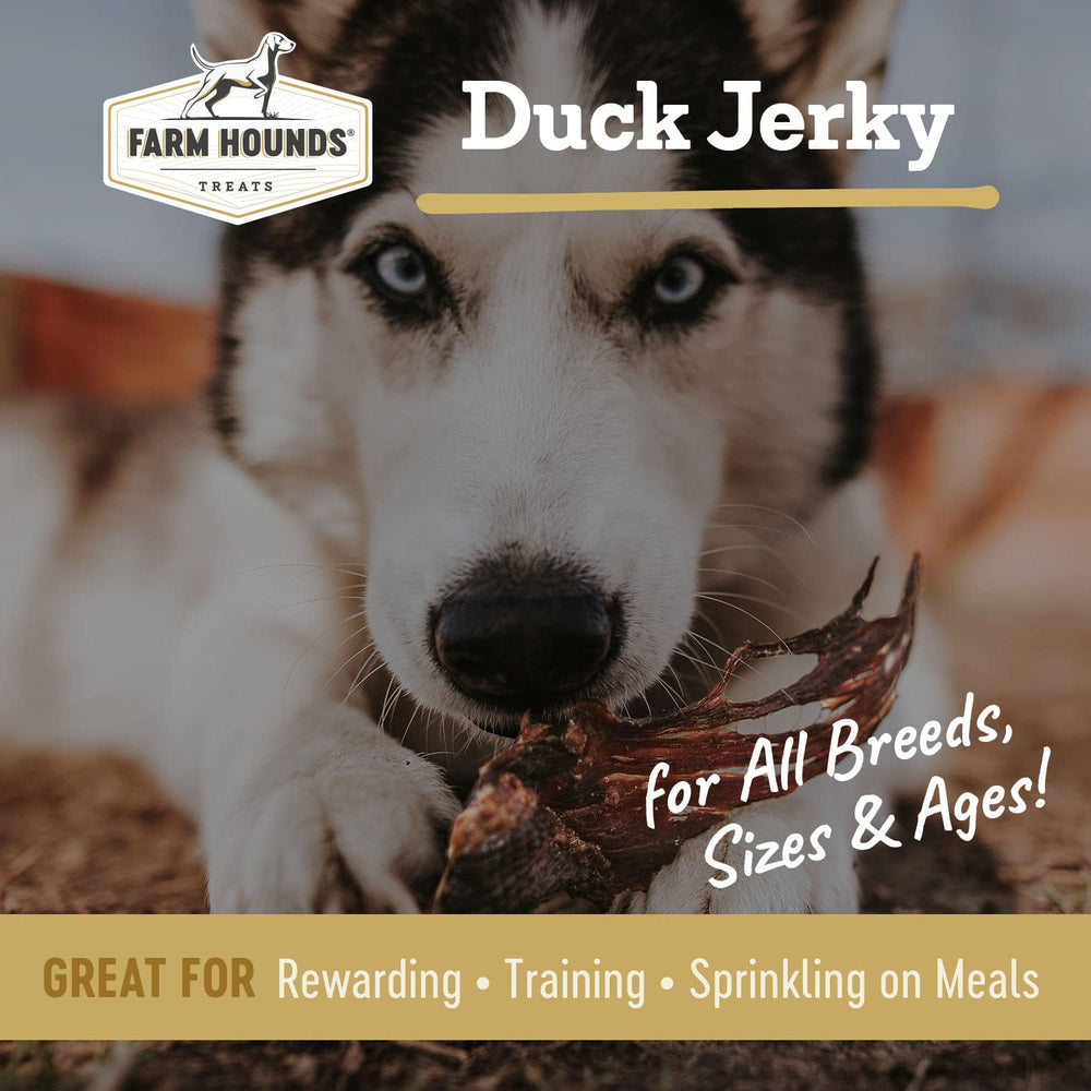 Jerky de pato Farm Hounds para perros, snack ideal para recompensa.