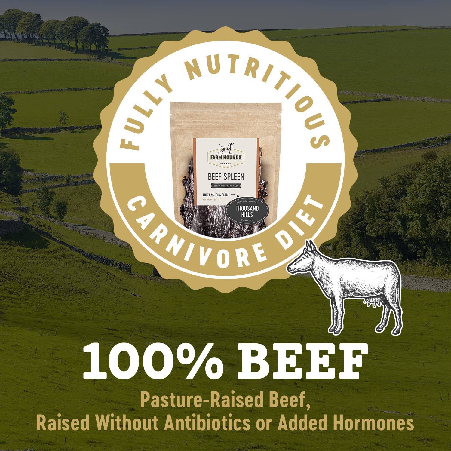 Farm Hounds premios para perros: bazo de res natural en porciones