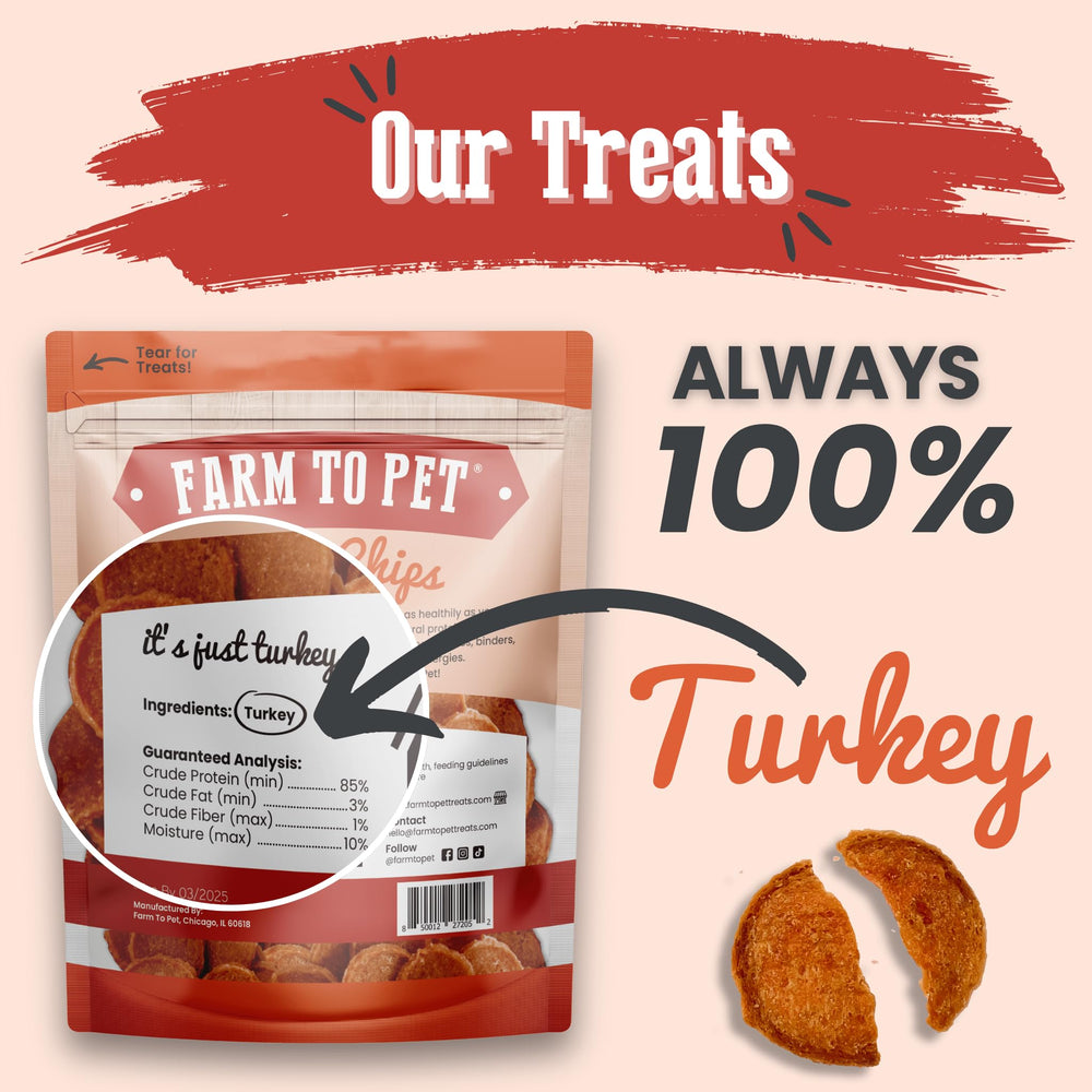 Farm To Pet, chips deshidratados de pavo con textura crujiente para entrenamiento.