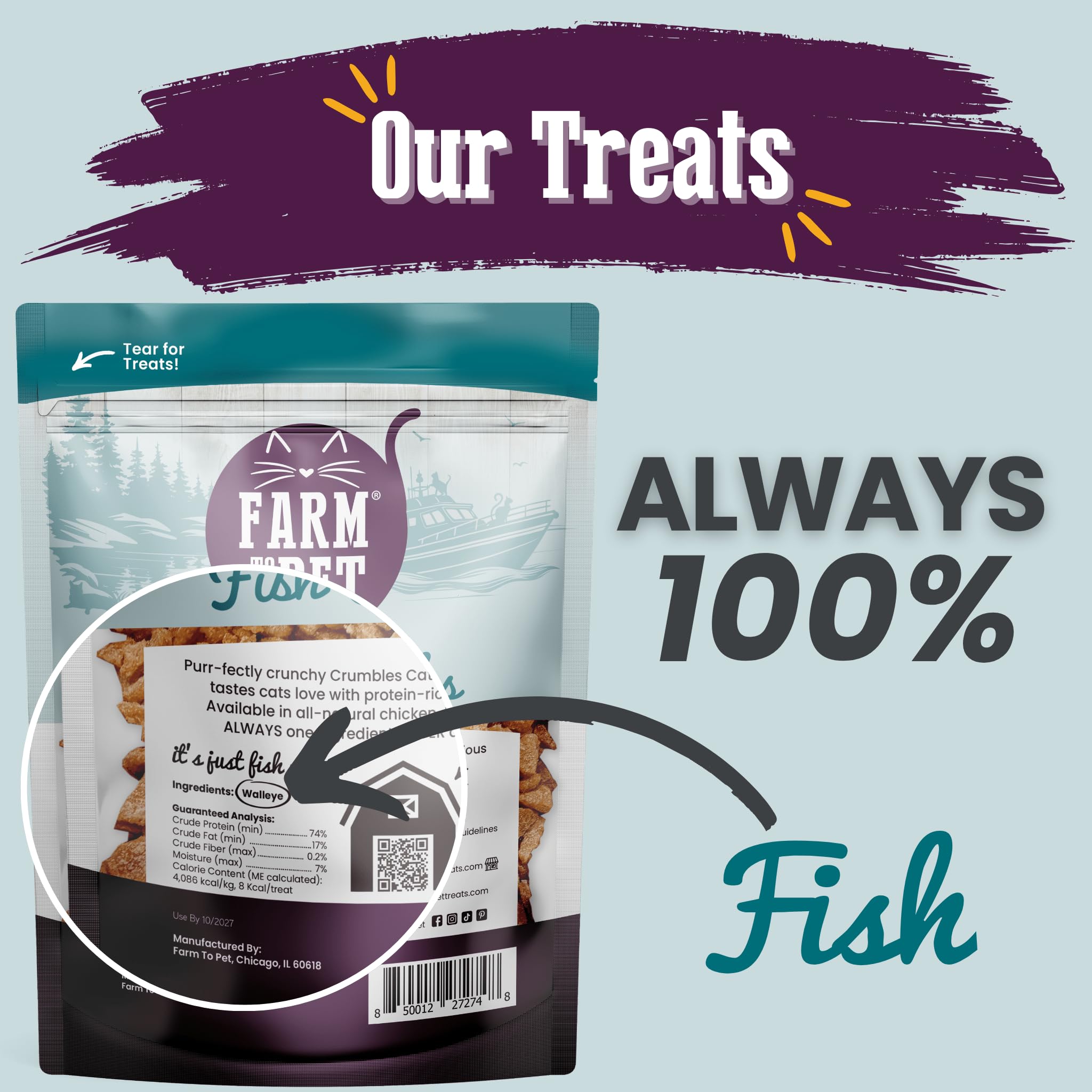 Farm To Pet trozos-pescado: snack nutritivo para gatos de interior.