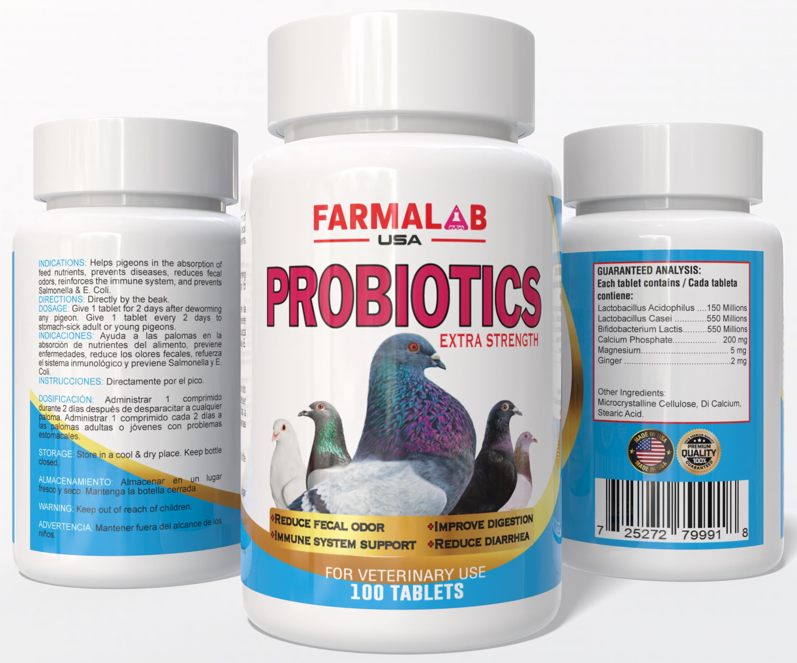 Farmalab Probióticos Extra frasco de tabletas para palomas y salud digestiva