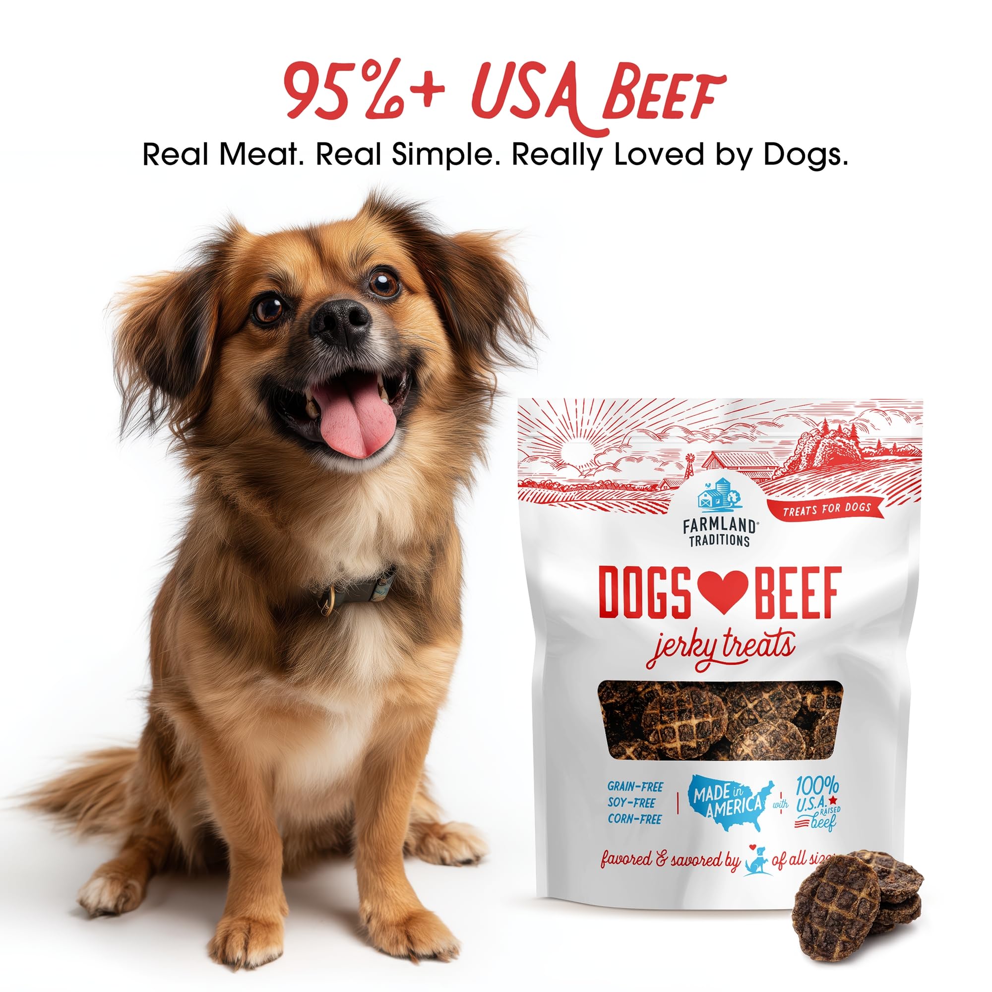Farmland Traditions, ingredientes simples, tres componentes para merienda natural de perros.