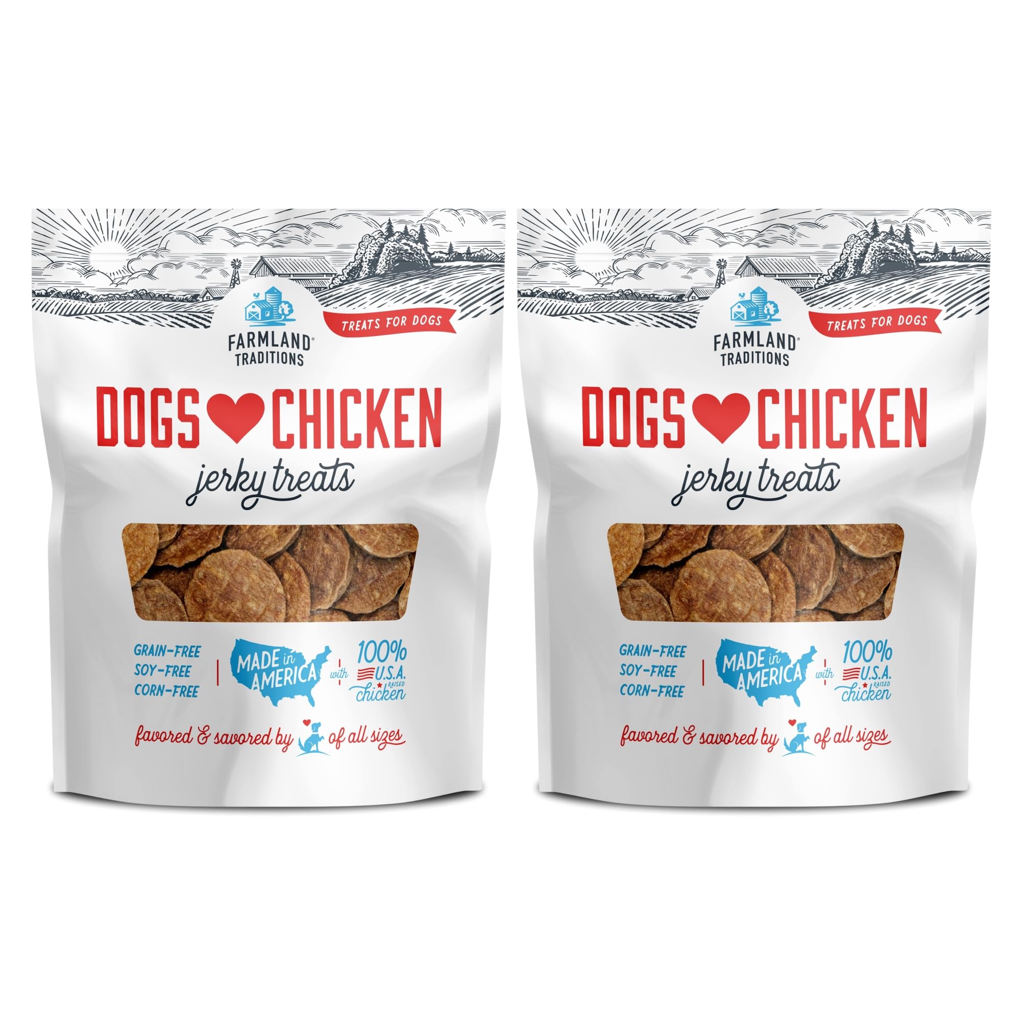 Jerky de pollo premium Farmland Traditions, 1 libra, snack proteico para perros.